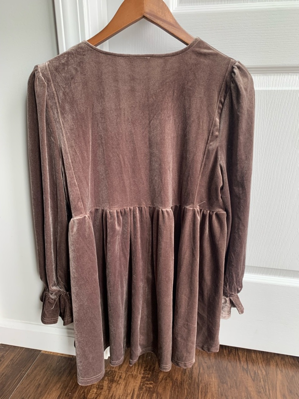 Umgee Velvet Smocked Peasant Blouse in Brown - Picture 5 of 6